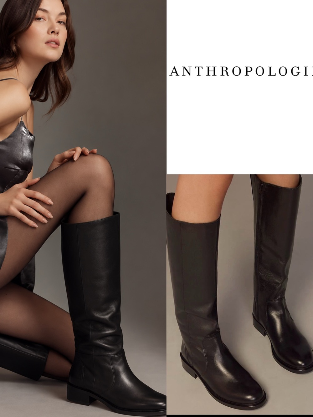 By Anthropologie Black Leather Tall Riding Boots Wide Calf EU 39 US 8.5